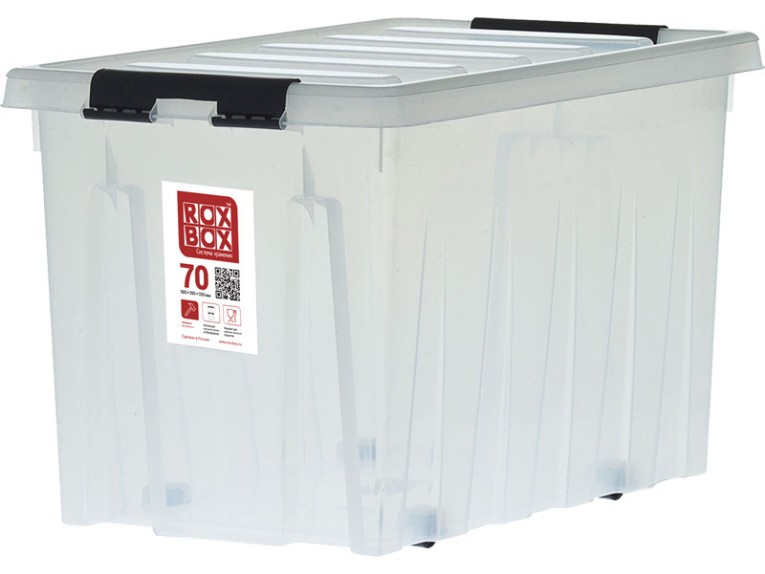 Контейнер Rox Box Original 70 (580х390х350 мм с крышкой и клипсами, на роликах, прозрачный) купить в Калуге